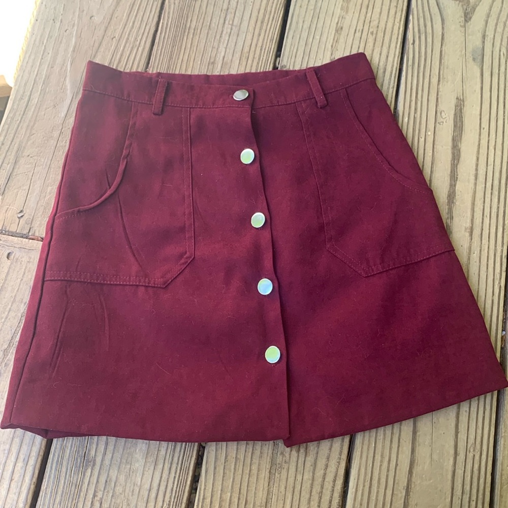 Burgundy Button Mini Skirt